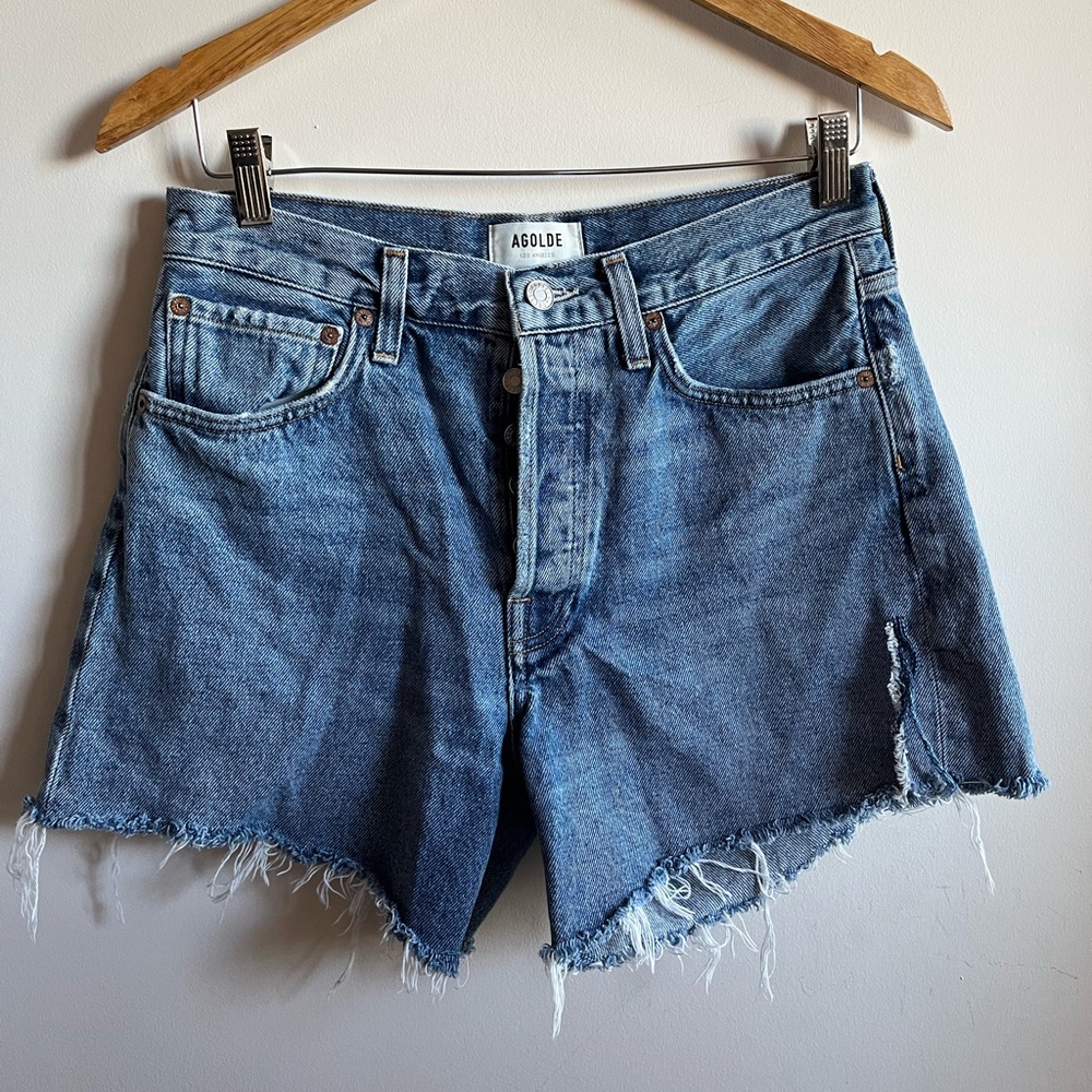 Agolde Distressed Blue Jean Shorts - 27
